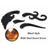 1 Paire d'agrandisseurs d'oreille en acrylique noir, style punk, spirale, pour piercing, plugs et dilatateurs, cadeau polyvalent