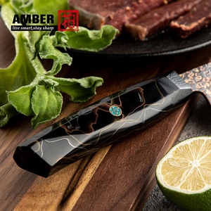 Cuchillos de Chef Profesionales Japoneses Forjados a Mano con Hoja de Acero Damasco y Cobre, Mango de Resina Ecológico para Uso Culinario - Product Image 6