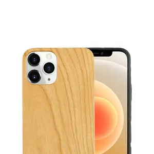 Casing ponsel bahan TPU cantik untuk iPhone, casing kayu alami casing ponsel untuk iPhone X