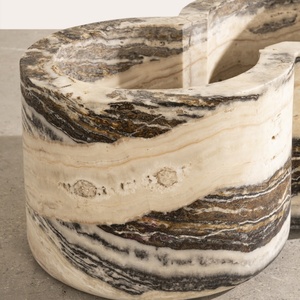 Mesa de centro de mármol redonda contemporánea Muebles de piedra natural de gama alta con patrón de vena único para hoteles y hogares - Product Image 3