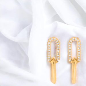 Pendientes colgantes de plata de ley con clip de diamante cultivado en laboratorio redondo de 0,16 quilates chapado en oro de quilates - Product Image 1