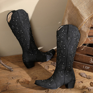 Bottes Western pour femme, chaussures décontractées en cuir, bottes de cow-boy à enfiler, semelle intérieure rembourrée, chaussures en cuir pour fille, chaussures en cuir pour tous les jours - Product Image 5