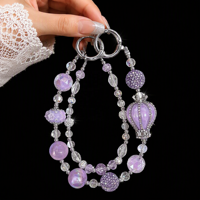 Lujoso Colgante Morado con Corona y Cuentas para Bolso, Llavero de Cristal Plateado, Colgante para Teléfono, Joyería Hecha a Mano al por Mayor