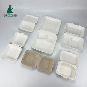 Utensílios de mesa ecológicos para bagaço, bagaço compostável de cana-de-açúcar, caixa para alimentos