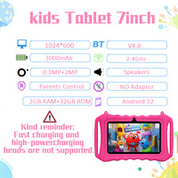 Tablet Infantil de 7 Pulgadas con Android 12, Pantalla IPS de 1024x600, 2GB de RAM, 32GB de ROM, WiFi, Juguete Educativo, Regalo para Niños, Cumpleaños, Navidad, OEM, ODM
