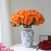 Hydrangea artificiel en soie à tige unique et deux feuilles, style pastoral, pour décoration d'allée de mariage, bouquet de mariée, fleurs en provenance de Chine - Vente en gros