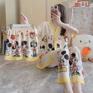 Vente en gros <span class=keywords><strong>Tik</strong></span> Tok Live Stream Hot Summer Milk Silk Short Sleeve Cartoon Mic Three-piece Homewear - Product Image 5