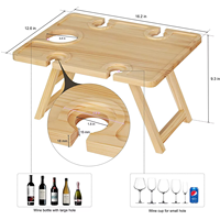 Table à vin pliante portable en bambou pour l'extérieur avec porte-verres, table de pique-nique pour la plage, le parc, le camping