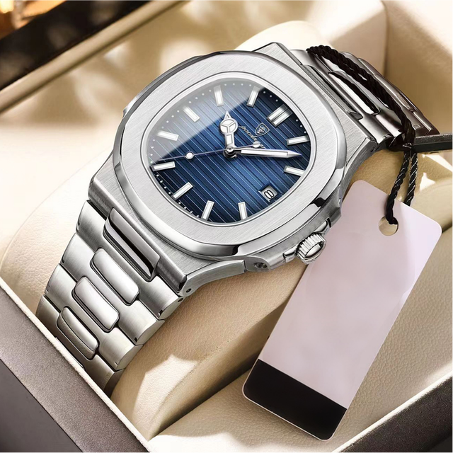 Poedagar 613 Fashion Casual Brand Watch Square Dial Stainless Steel Calendar Luminous Waterproof Luxury Men Watch for Male Clock