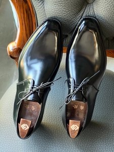 Chaussures pour hommes artisanales, style <span class=keywords><strong>Derby</strong></span> simple, semelle en cuir Goodyear, bout carré, pour affaires, cérémonies et mariages, en cuir <span class=keywords><strong>de</strong></span> veau français - Product Image 2
