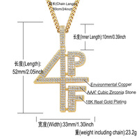 BESDZ0269 Collier tendance en laiton et zircon pour homme, style hip-hop européen et américain, pendentif lettre et chiffre 4PF en alliage de cuivre, idéal pour la danse urbaine