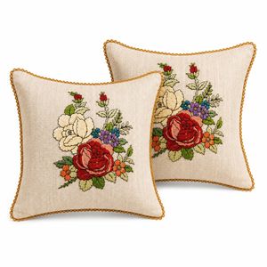 Vintage Floral Embroidered Square <b>Cushion</b> Cover Linen Cotton Vintage Home Decor Pillow Case Home Decor Pillow Case In bulk - Product Image 5