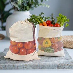 Bolsas Reutilizables Plegables Ligeras y Duraderas de Algodón Puro Orgánico Natural para Frutas y Verduras, Almacenamiento Doméstico - Product Image 3
