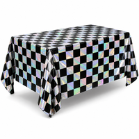 Nappe en PEVA imperméable, noire à carreaux holographiques, jetable, rectangulaire, en plastique, pour anniversaire, banquet, fête