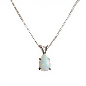 Water Drop Opal Pendant Necklace 925 Sterling Silver Claw Setting Minimalist <b>Snake</b> Chain Unisex Everyday Wear Jewelry - Product Image 1