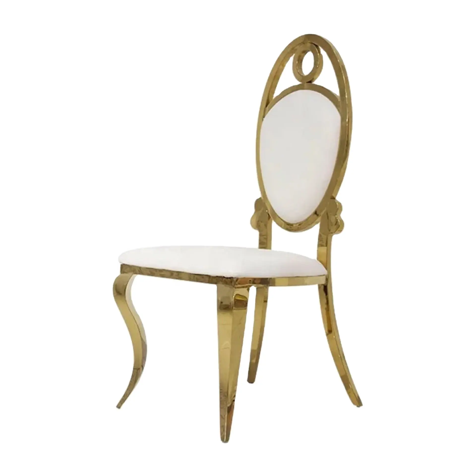 Chaise de salle à manger en cuir PU blanc d'hôtel en acier inoxydable doré convient à la chaise de bambou en métal empilée de mariage