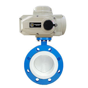 วาล์วผีเสื้อไฟฟ้าแบบมีหน้าแปลนคู่ ขนาด DN200 8 นิ้ว PN16 24 โวลต์  พร้อมซีล PTFE  ตัววาล์วทำจากเหล็กดัด - Product Image 1