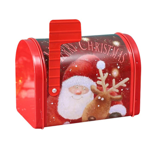 Cajas de lata con impresión personalizada de fábrica, de Metal, <span class=keywords><strong>para</strong></span> regalo de Navidad, almacenamiento de galletas, dulces y galletas con bisagras y bandera roja, venta al por mayor - Product Image 2
