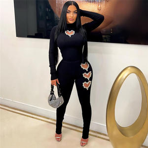 ชุดเซ็ตสองชิ้นแฟชั่นผู้หญิง ประดับเพชรรูปหัวใจ เสื้อแขนยาว กางเกงรัดรูป ชุดลำลอง 2 ชิ้น ชุดแทรคสูท ฤดูใบไม้ร่วง 2024 เสื้อผ้าผู้หญิง - Product Image 2