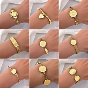 สร้อยข้อมือสแตนเลสชุบทอง 18k ลายโซ่แบบวินเทจสำหรับผู้หญิง ประดับจี้พระเยซู ศาสนาคริสต์นิกายคาทอลิก ขายส่ง - Product Image 2