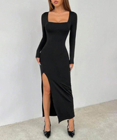 Robe moulante de haute qualité à col carré et fente haute pour femmes