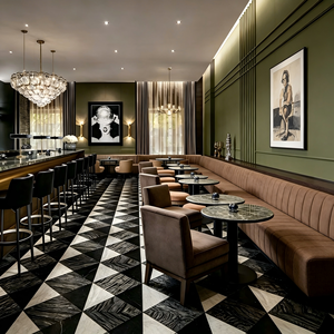 Arredamento Moderno <span class=keywords><strong>per</strong></span> Caffè e Bar, Panca Personalizzata in Pelle Marrone, Sedia Imbottita con Tavolo <span class=keywords><strong>per</strong></span> Hotel, Lounge e Bistrot - Product Image 1