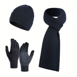<b>Beanie</b> <b>Hat</b> Set Knit Touch Screen Gloves Long Scarf Caps Fleece Lined Winter Promotional Gift - Product Image 1