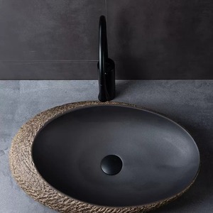 Nouveau lavabo ovale en céramique de style chinois rétro à poser sur comptoir pour salle de bain et balcon, usage domestique - Product Image 2