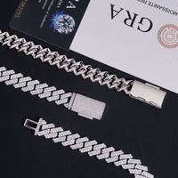 Bijoux fins personnalisés, chaîne cubaine à deux rangs de diamants de laboratoire de 13 mm, argent S925, moissanite, bracelet et collier hip-hop pour homme