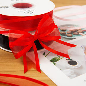 2.5cm transparan lebar tepi ganda wajah 100% poliester ramah lingkungan sifon <span class=keywords><strong>Satin</strong></span> pita jala untuk kotak hadiah kemasan bunga kue - Product Image 5