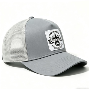 Custom Vintage Patch Trucker Hat <b>Grey</b> 5 Panel Mesh Back <b>Baseball</b> <b>Cap</b> Unisex Embroidery Trucker <b>Cap</b> with Adjustable Snapback - Product Image 3