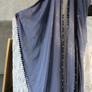 1653 #   Abaya Árabe Lisa de Color Claro, Talla Única, con Pañuelo Hijab de Chifón para Mujer - Product Image 4