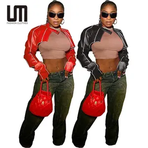 Liu Ming 2024 Autumn Winter Vintage Women's Faux PU Leather Motorcycle Jacket Sexy Slim Crop Tops Coat Popular Casual Fashion