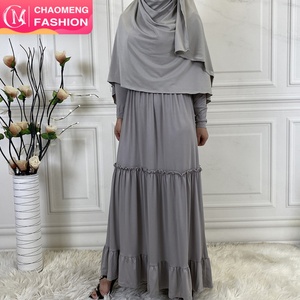 6378# Prayer Solid Color Long Muslim Dress With Scarf Hijab Islamic Clothing Jilbab Niqab Burqa Women Ramadan Eid - Product Image 1