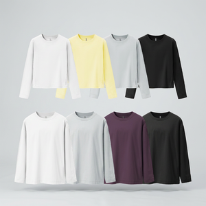 เสื้อยืดแขนยาวยืดหยุ่นสูง แบรนด์แฟชั่นอเมริกันใหม่ปี 2026 ทรงหลวม สีพื้น - Product Image 1