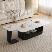 Table basse rectangulaire en dalle de pierre pour salon, style italien moderne, sensation de luxe léger, petite table de bureau noire haut de gamme