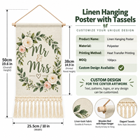 Affiche murale rectangulaire en lin avec pompons à l'extrémité inférieure, cadre en bois, impression artistique pour mur de galerie, décoration intérieure