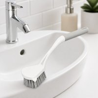 Brosse de nettoyage efficace à long manche avec tête triangulaire, brosse de récurage ergonomique pour cuisine, salle de bain, carrelage et joints