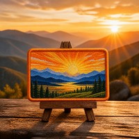 Patchs brodés personnalisés en gros, rectangulaires, motif Montagne, Coucher de soleil, Vallée, Rayons de soleil, haute définition, thermocollants pour Montagne au Coucher de Soleil