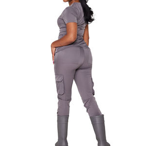 All'ingrosso da <span class=keywords><strong>donna</strong></span> medico curante Set uniforme elastico manica corta v Top con cerniera Jogger Set di Scrub per pantaloni - Product Image 3