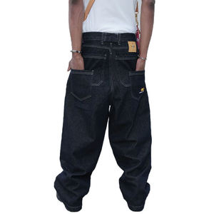 Pantalones Vaqueros de Mezclilla Cruda con Parches de Cuero Personalizados, Bolsillos Dobles, Estilo Retro, de Alta Calidad, para Hombre, Corte Holgado, Estilo Nave Stacked - Product Image 3
