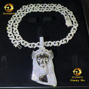 Ensemble de bijoux Hip Hop Iced Out de luxe personnalisé au design unique, plaqué rhodium, GRA, en argent 925, avec pendentif Jésus en Moissanite <span class=keywords><strong>et</strong></span> chaîne Infini - Product Image 2
