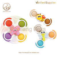 Lot de 3 jouets de dentition en silicone pour bébé, hochets sensoriels en plastique, moulin à vent rotatif pour le bain avec ventouse