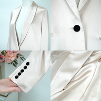 Blazer élégant en satin tissé uni pour femme, revers cranté, bouton unique, coupe ample, veste de costume formelle de bureau avec boutons de manchette