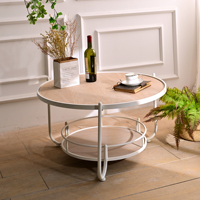 Table basse ronde en bois et métal de style européen moderne INNOVA Home avec étagère extensible pour salon