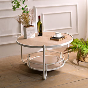 INNOVA Home European Style Modern Decorative <b>Round</b> White Wood and <b>Metal</b> <b>Coffee</b> <b>Table</b> with Extendable Shelf for Living Room - Product Image 1
