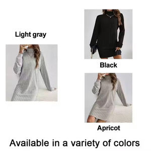 Otoño Invierno Mujer Color sólido Estilo independiente Casual Cuello alto Manga larga Vestido de punto - Product Image 2