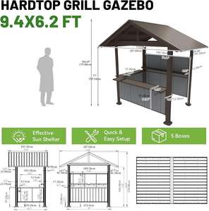 Gazebo con Techo Rígido <span class=keywords><strong>de</strong></span> 286.51X188.98 cm con Estantes <span class=keywords><strong>de</strong></span> Almacenamiento y Sistema <span class=keywords><strong>de</strong></span> Sombra <span class=keywords><strong>de</strong></span> Resina, Gazebo con Techo Rígido <span class=keywords><strong>de</strong></span> Acero Galvanizado - Marrón - Product Image 2