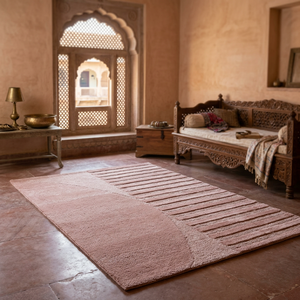 Alfombra de Baño Moderna con Rayas Geométricas, Hecha a Mano, con Base de Lana/Algodón, Ecológica, Antideslizante, con Base de Algodón, para Oración y Ejercicio - Product Image 1