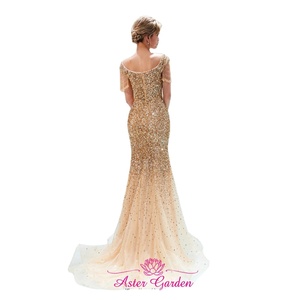 Champagne Evening <strong>Dress</strong> 2023 <strong>Off</strong> <strong>the</strong> <strong>Shoulder</strong> Crystal Beaded Evening Gown Floor Length Prom Party Gown Robe De Soiree PE24 - Product Image 3